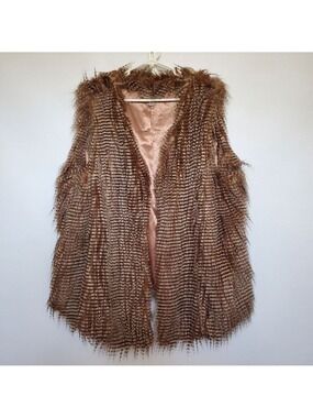 GENEOLOGY VEST WOMENS SZ 1X BROWN CREAM FEATHERS COACHELLA HIPPIE BOHO